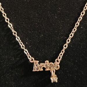 Silver Aries Zodiac Necklace with Small Crystal